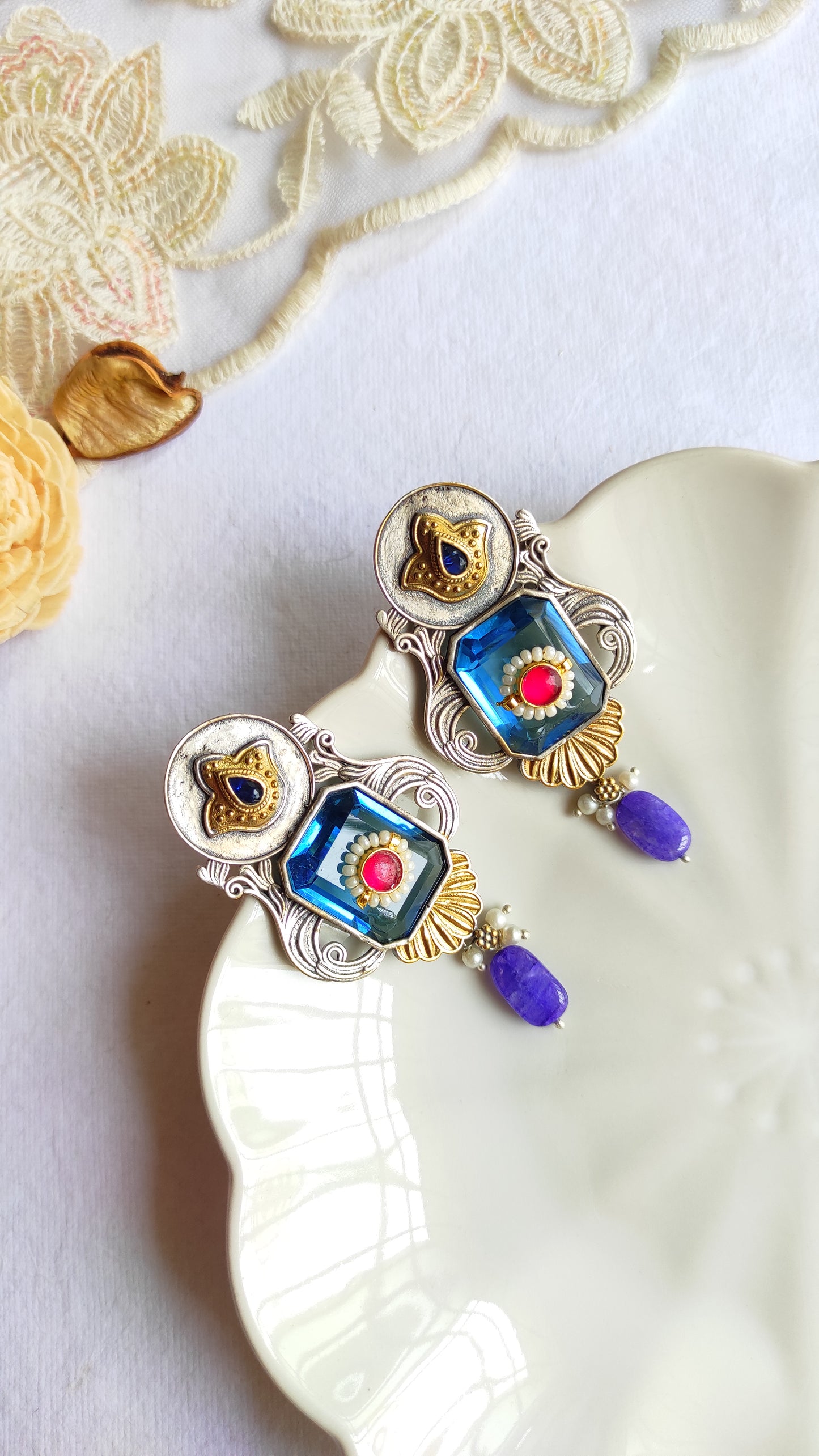 Sudha fusion earrings with pachi kundan DTE3