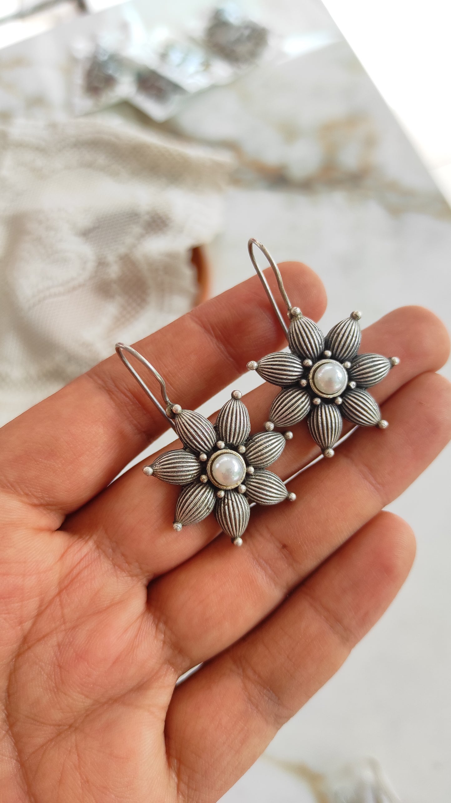 Flower hook earrings