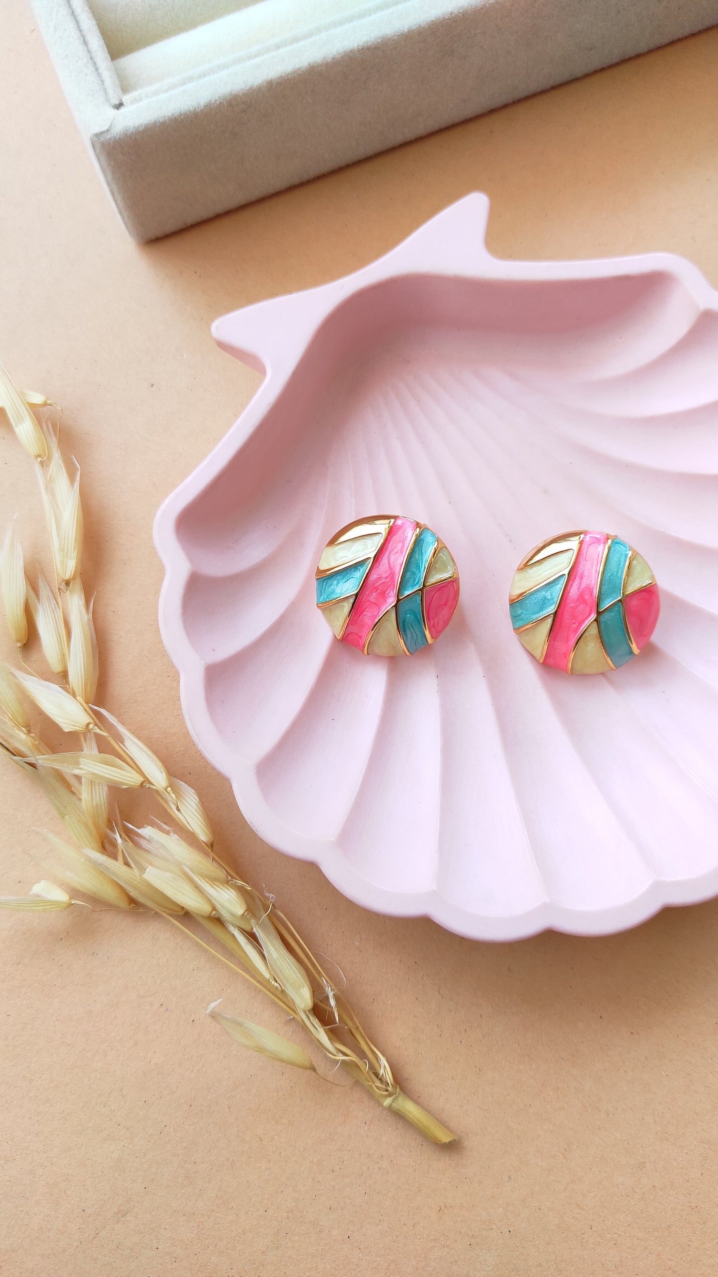 Pastel strippy studs earrings