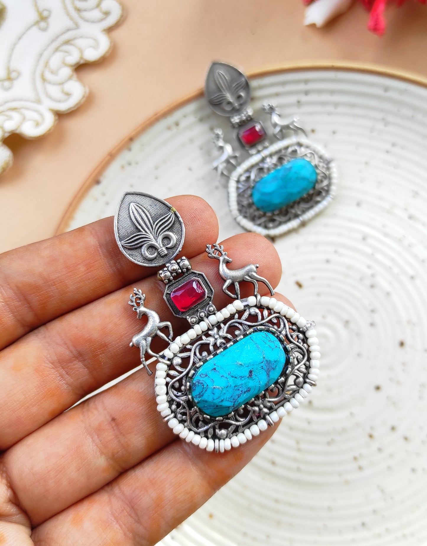 Sudha silver lookalike earrings
