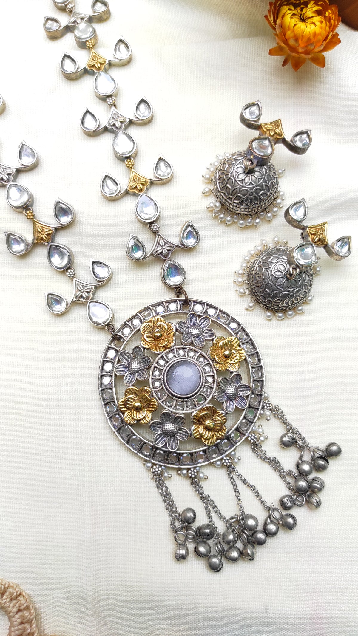 Tripti statement kundan long set with jhumka