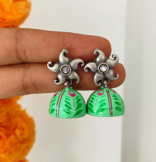 Floral brass hand painted jhumki
