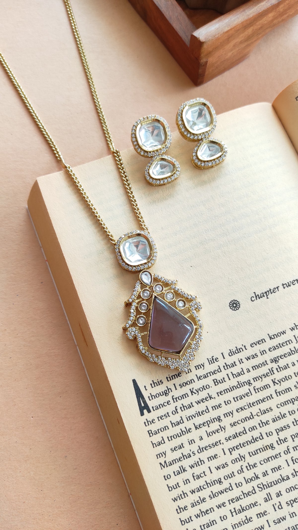 Labdhi moissanite long chain pendant set