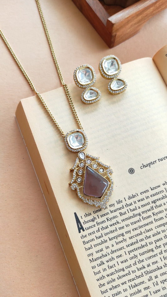 Labdhi moissanite long chain pendant set