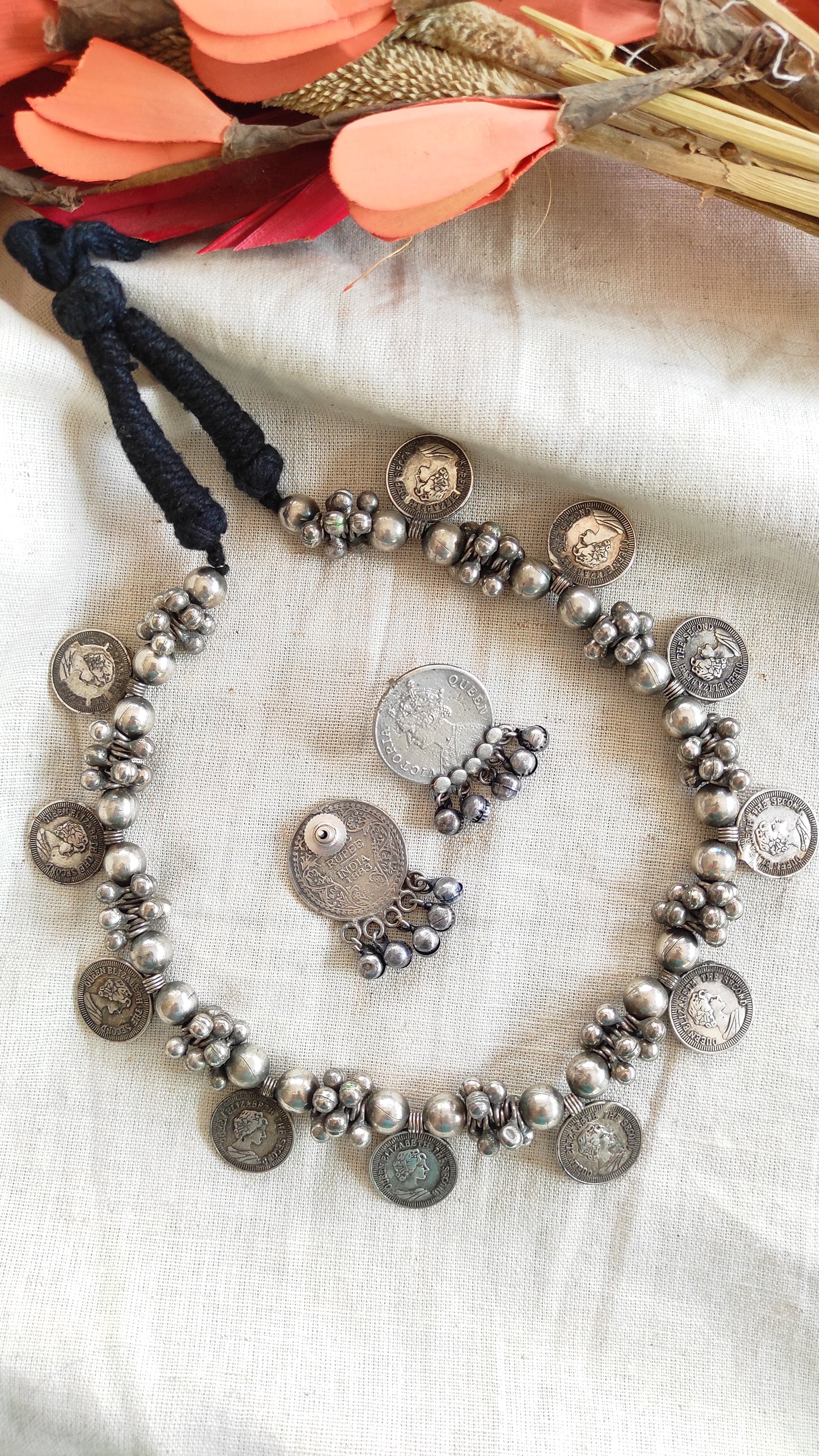 Rani coin silver lookalike necklace with earrings