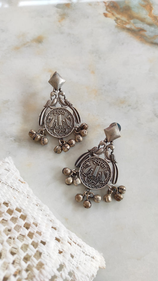 Rupee coin earrings with ghunghru