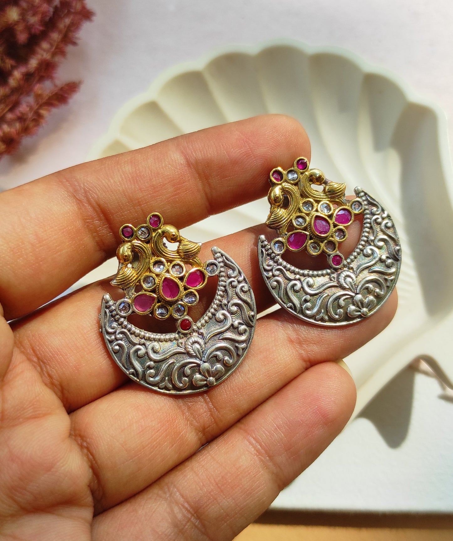 Chandra dualtone studs earrings