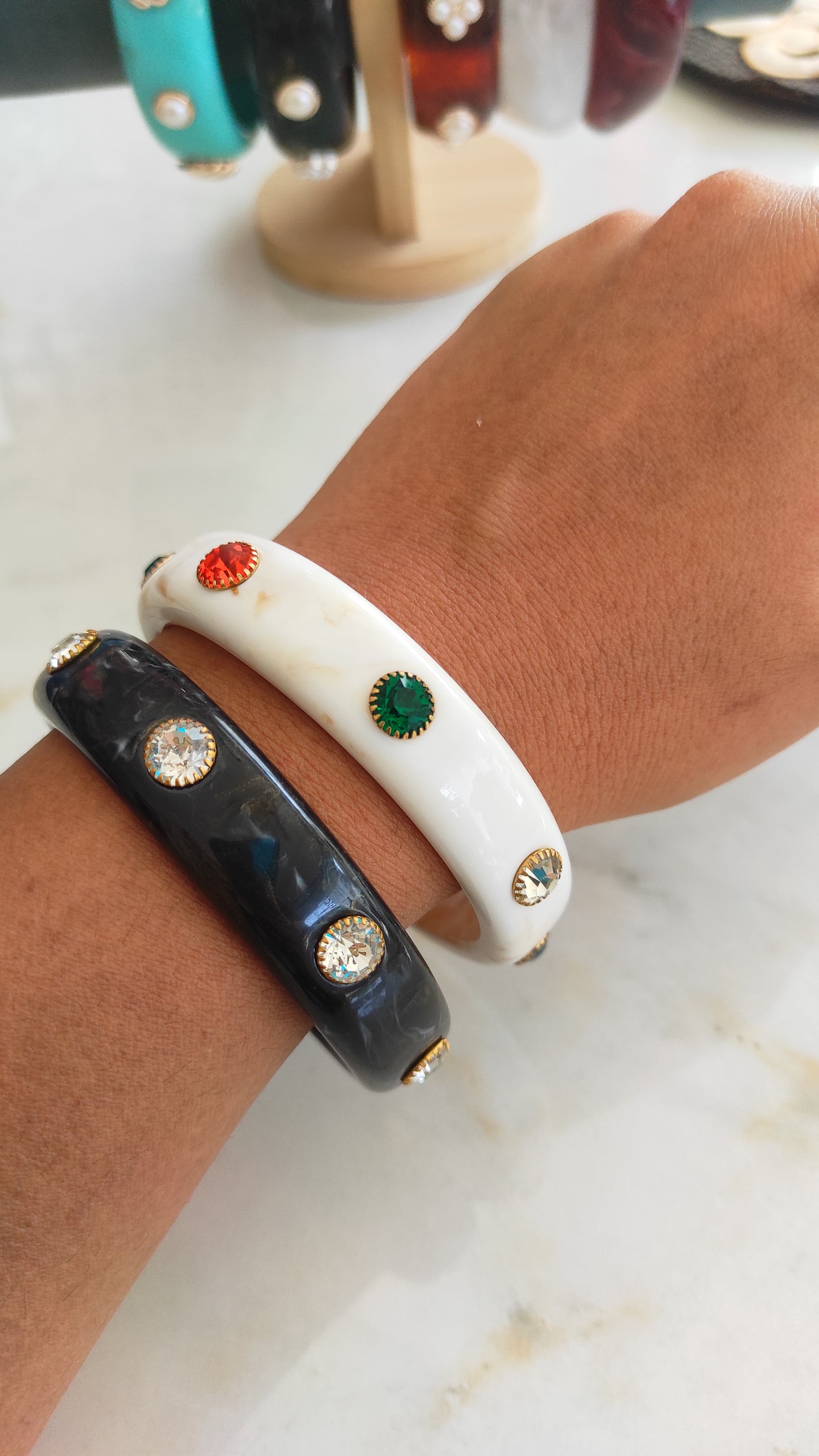 Resin bangle with stone embellishments