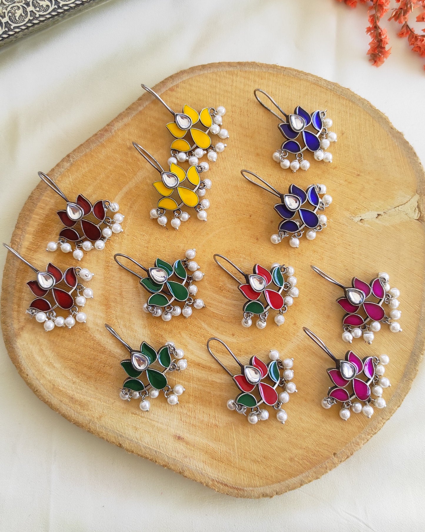 Meenakari padma hook earrings