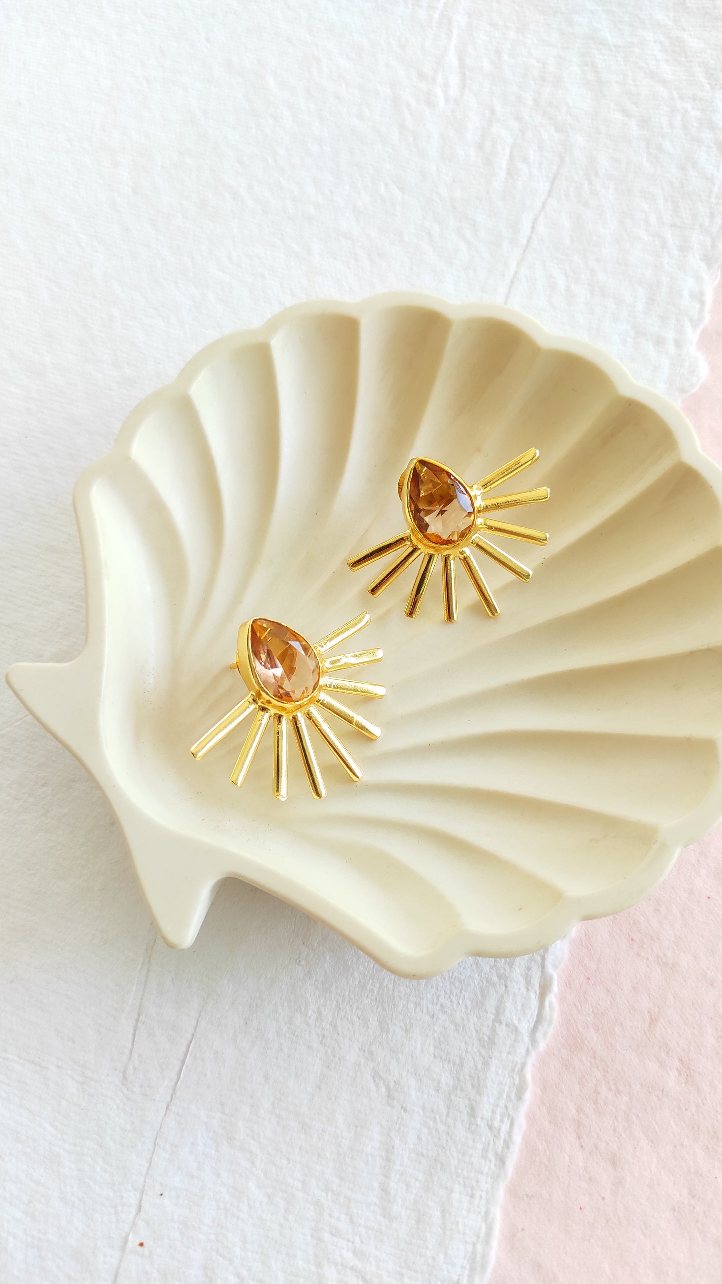 Golden spike studs earrings with premium glass stones