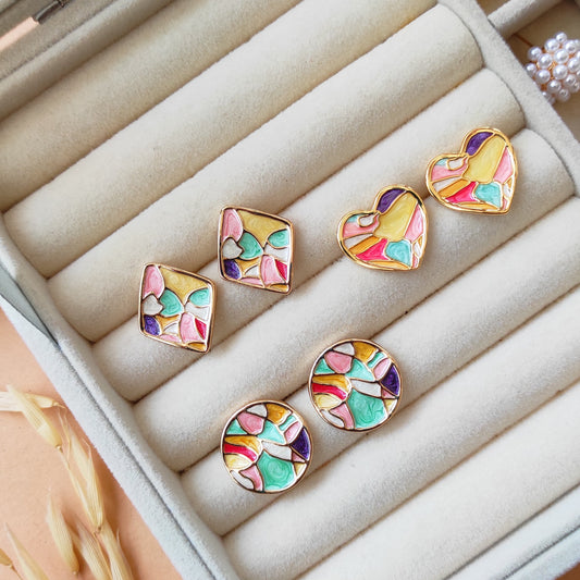 Pastel geometric studs earrings