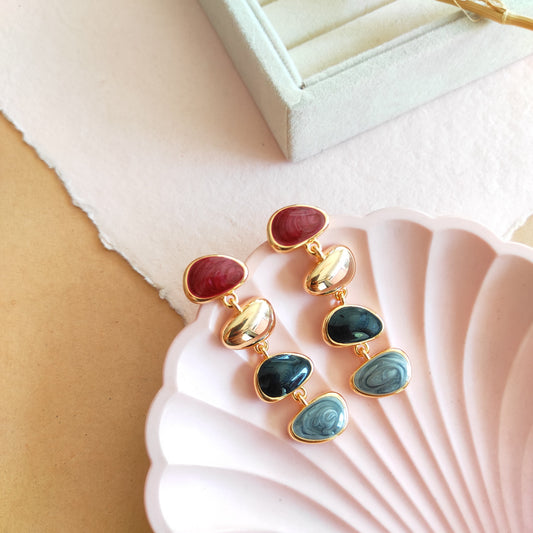 Golden enameled bubble dangling earrings