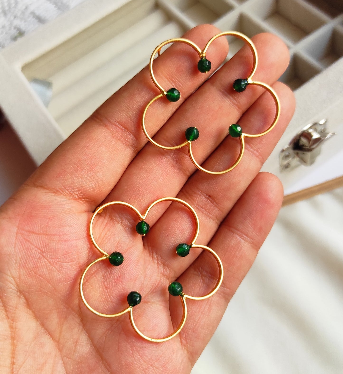 Golden beaded flower studs earrings