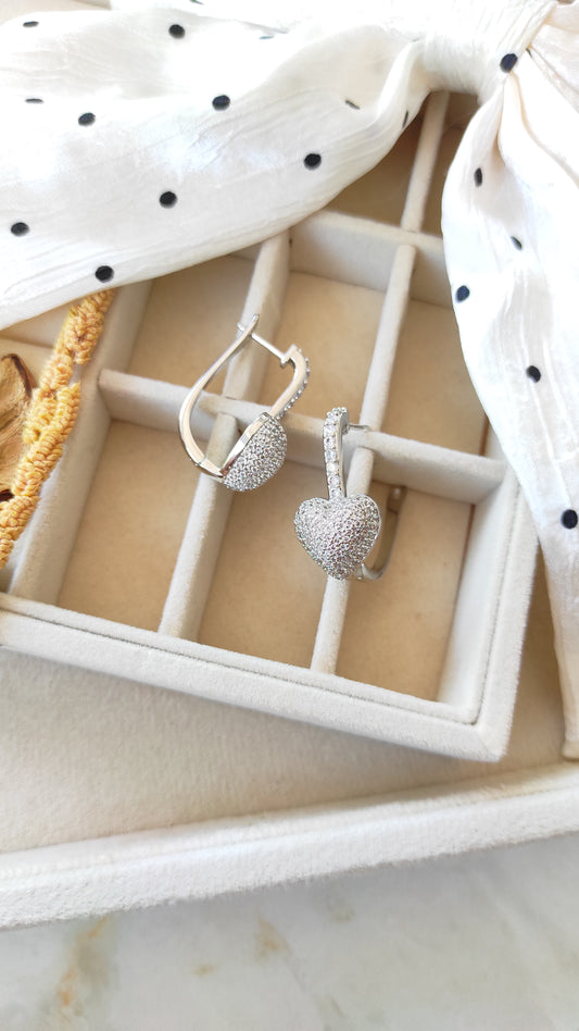 Diamond studded heart hoops