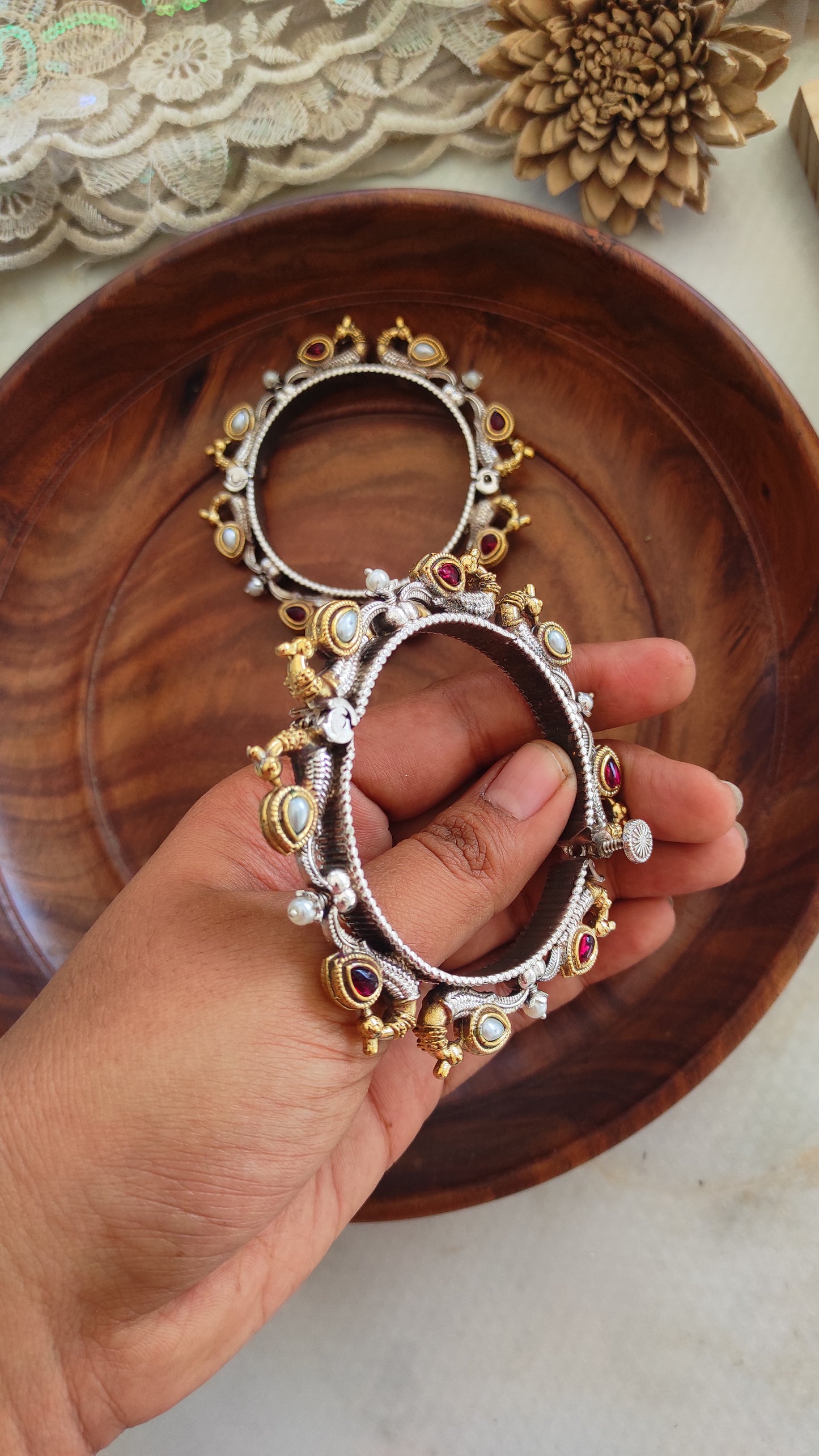 Peacock kada bangle with screw opening