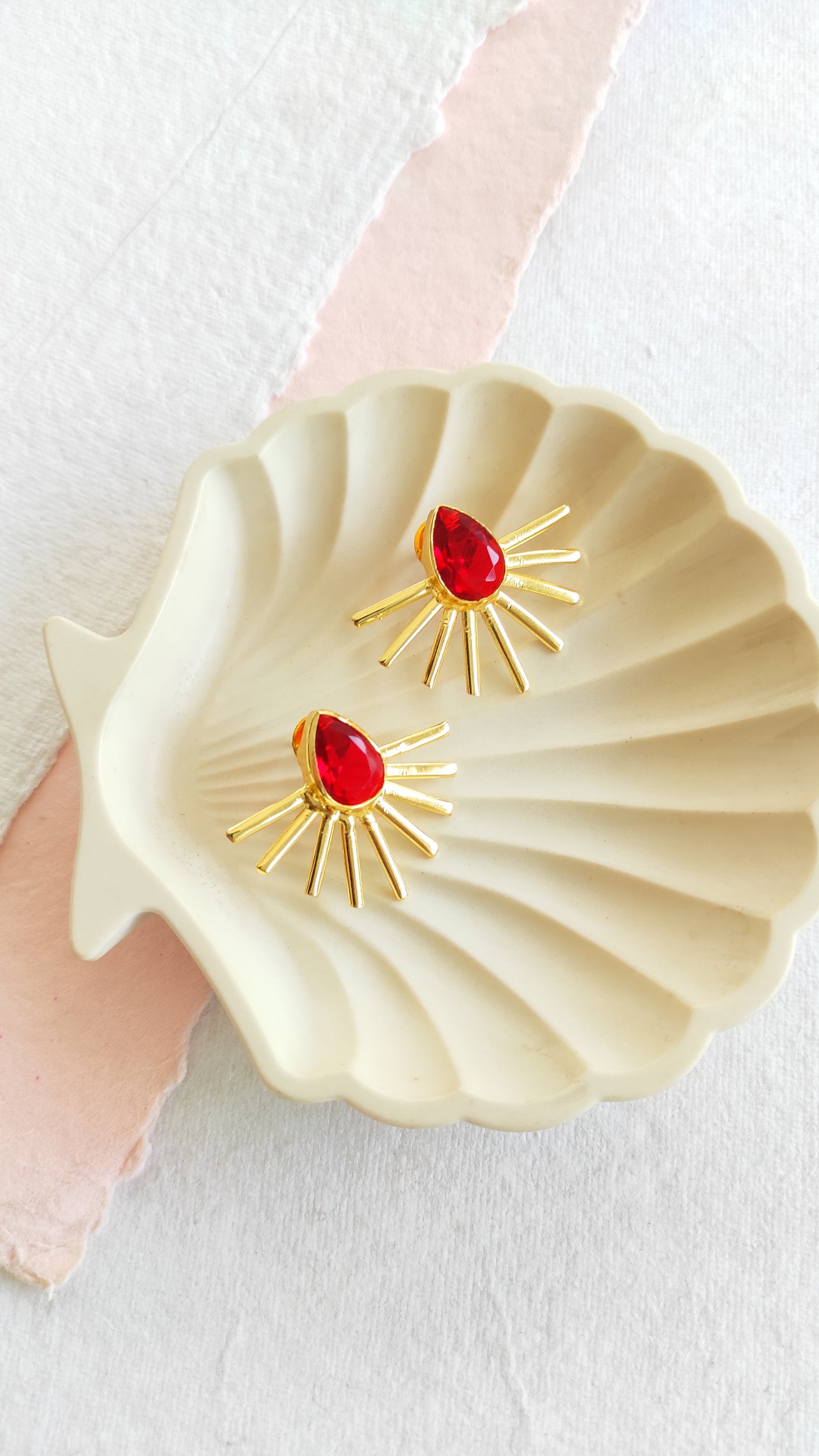 Golden spike studs earrings with premium glass stones