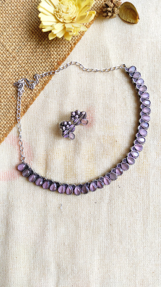 Pinky oxidised necklace set