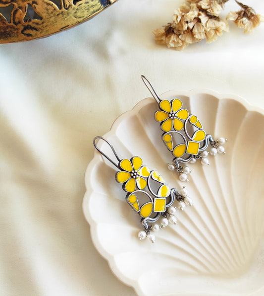 Greeva enameled ghunghru hook earrings