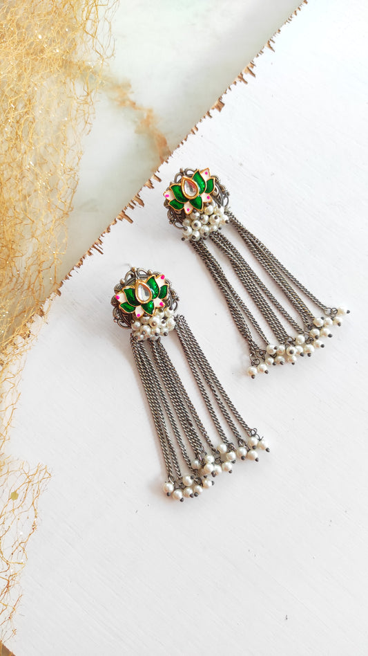 Padma kundan - silver lookalike earrings