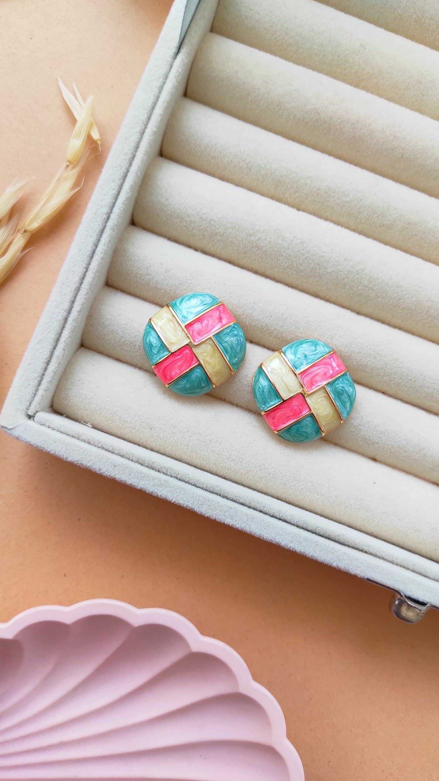 Pastel strippy studs earrings