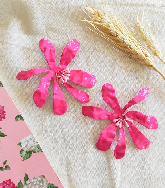 Pink chunky flower earrings