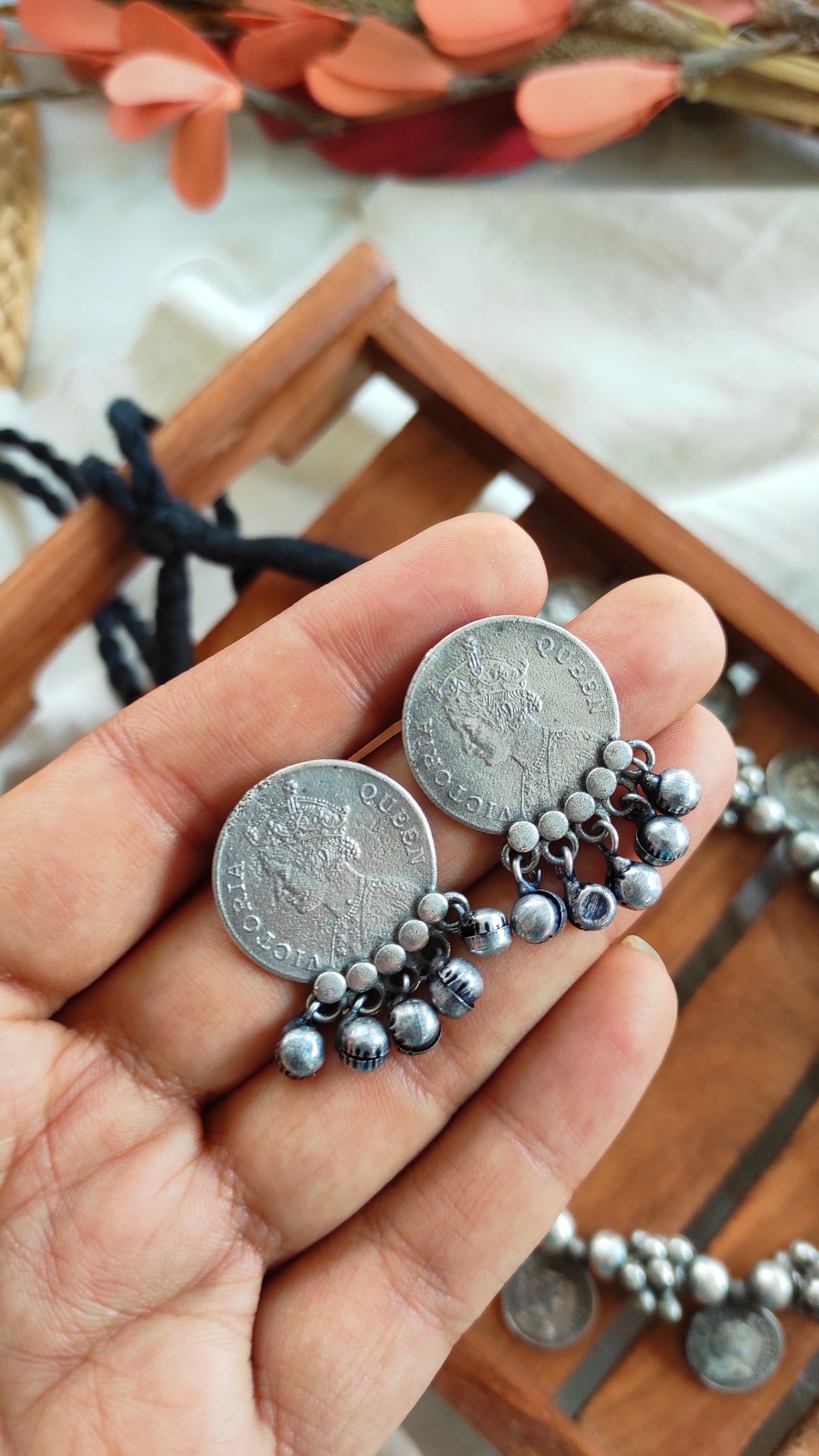 Rani coin silver lookalike necklace with earrings