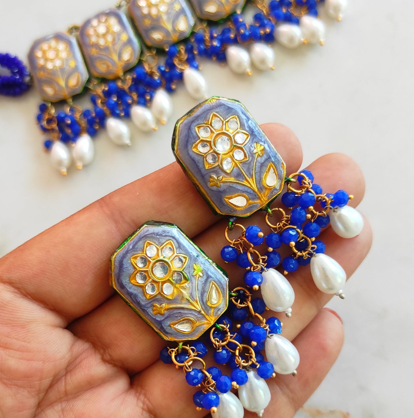 Blue beaded traditional Rajasthani laakh choker set