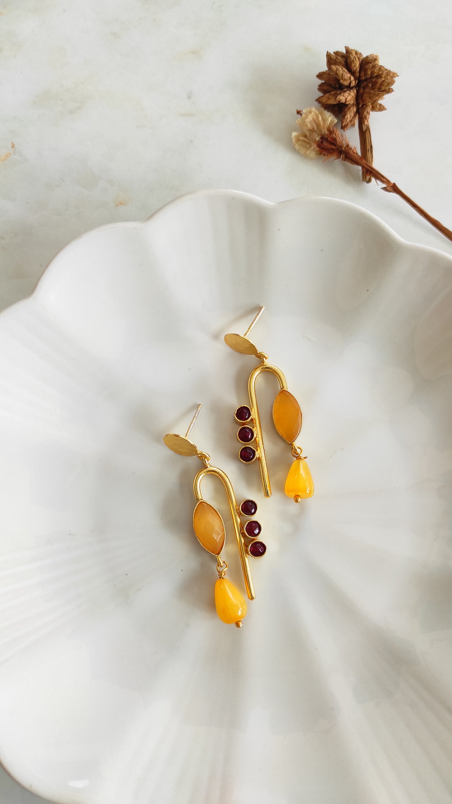 Golden handmade brass earrings