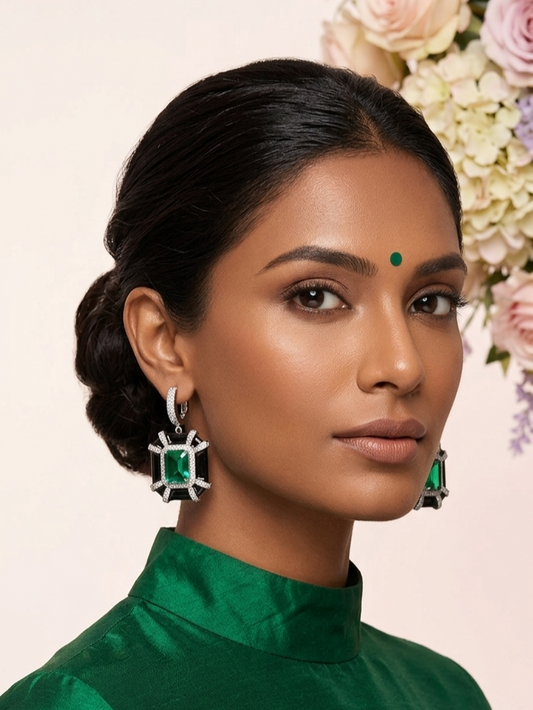Emerald AD silver plated cocktail earrings