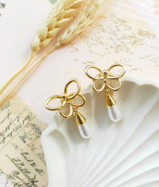 Butterfly tear drop pearl earrings