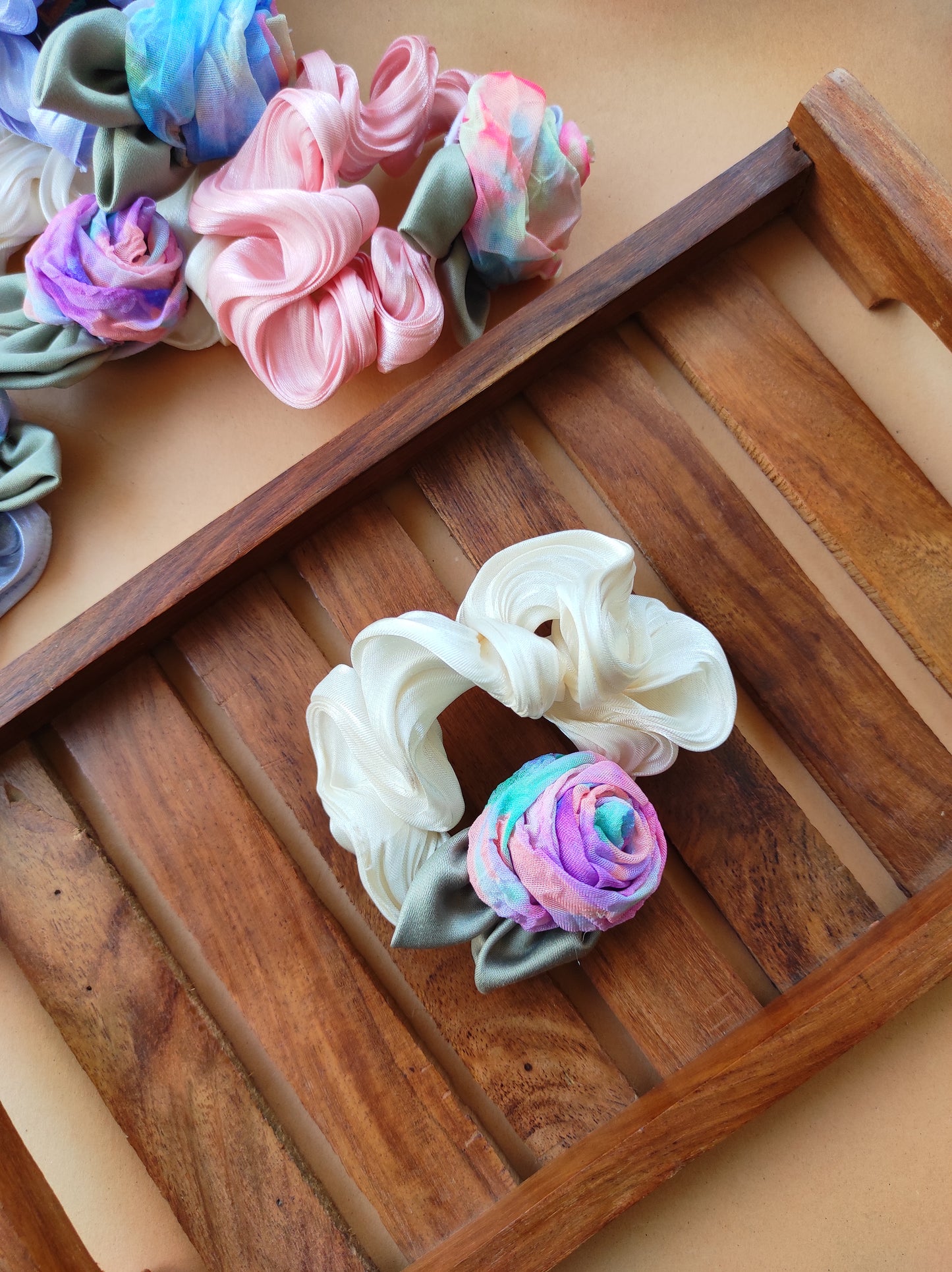 Rosy handmade satin scrunchy