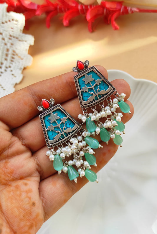 Urmi silver lookalike earrings with handcrafted beadwork