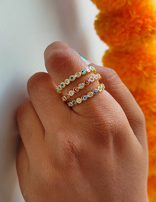 Evil eye gold plated adjustable finger ring