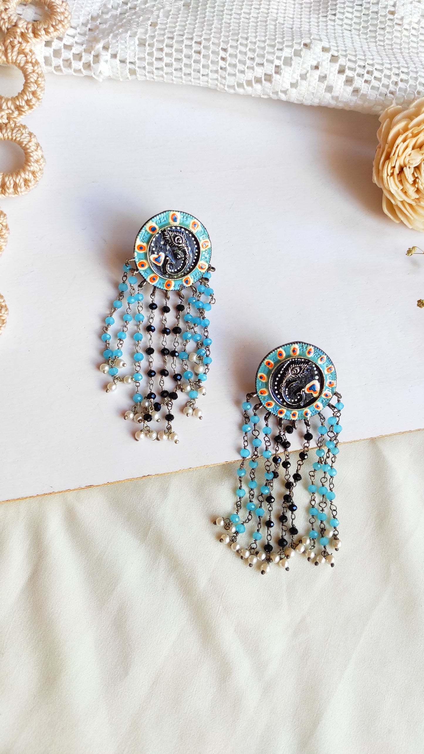 Leena enameled and beaded earrings