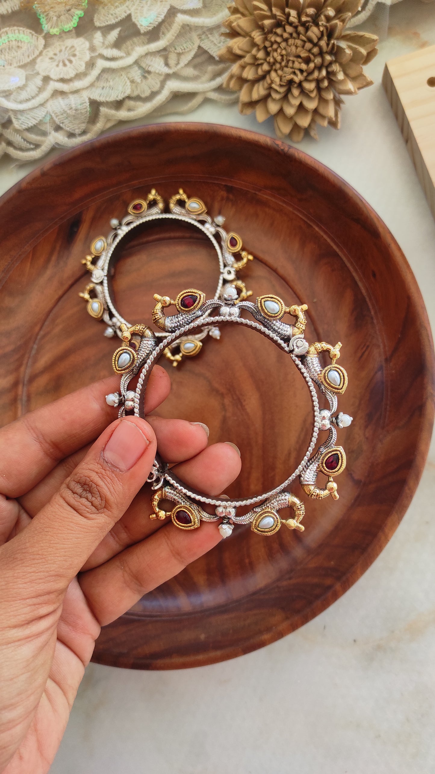 Peacock kada bangle with screw opening