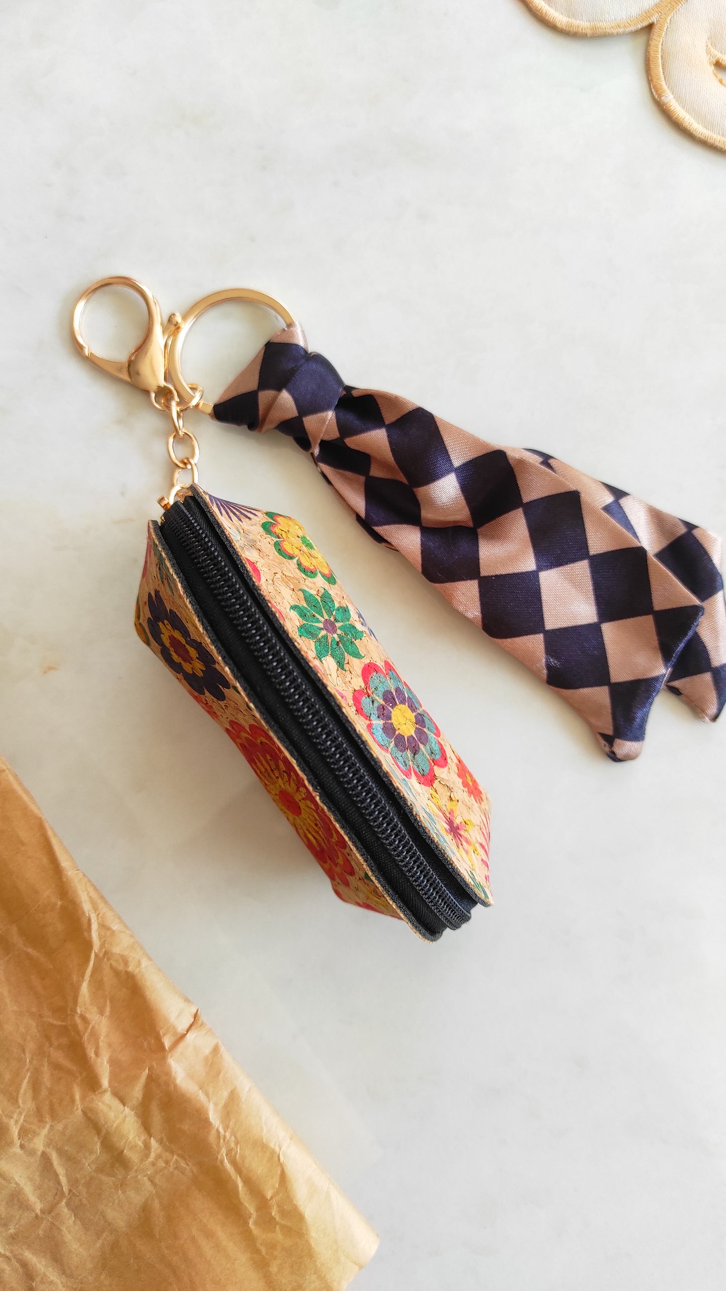 Neutral Floral Bag Charm Key Chain 002