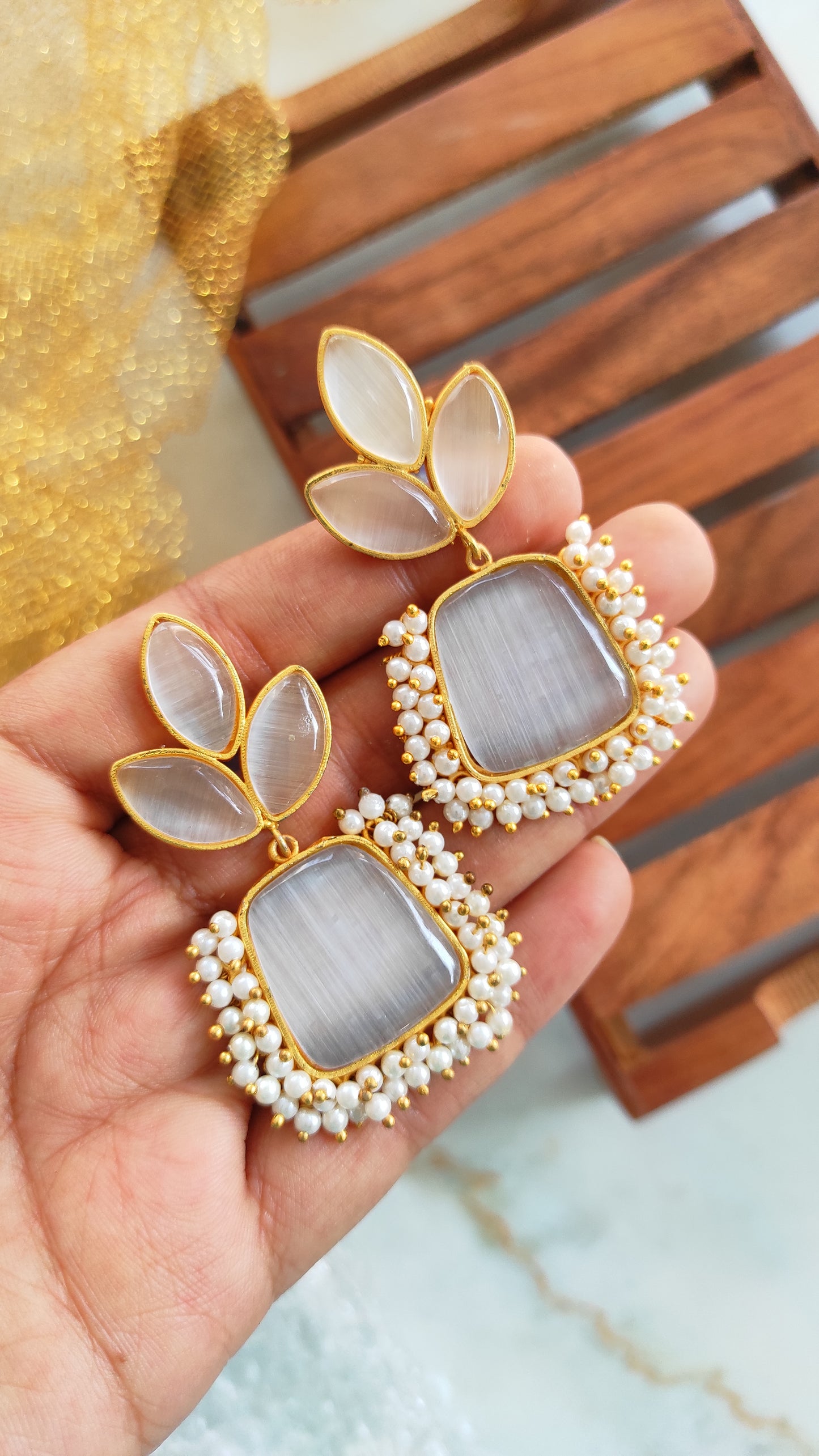 Triveni monalisa stone earrings