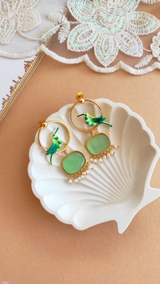 Enameled chidiya earrings