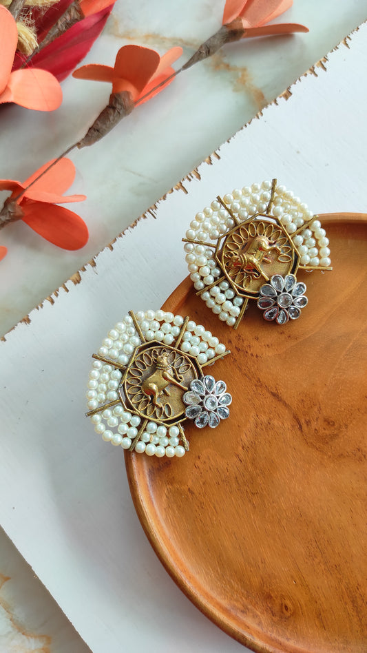 Nandi pearl antique goldtone studs earrings