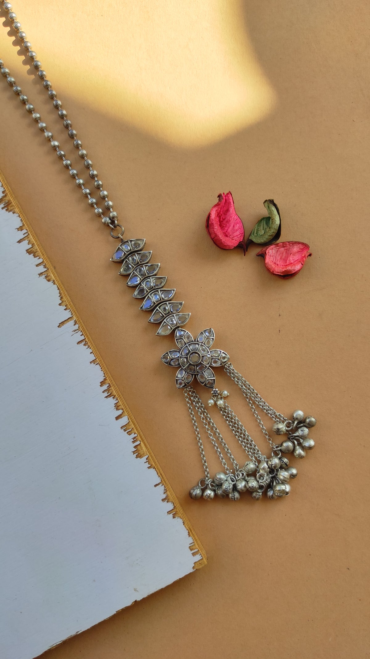 Labdhi stone studded long chain pendant