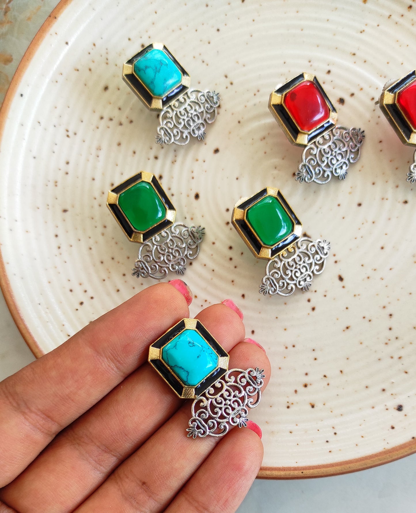 Silver lookalike studs earrings DTE2