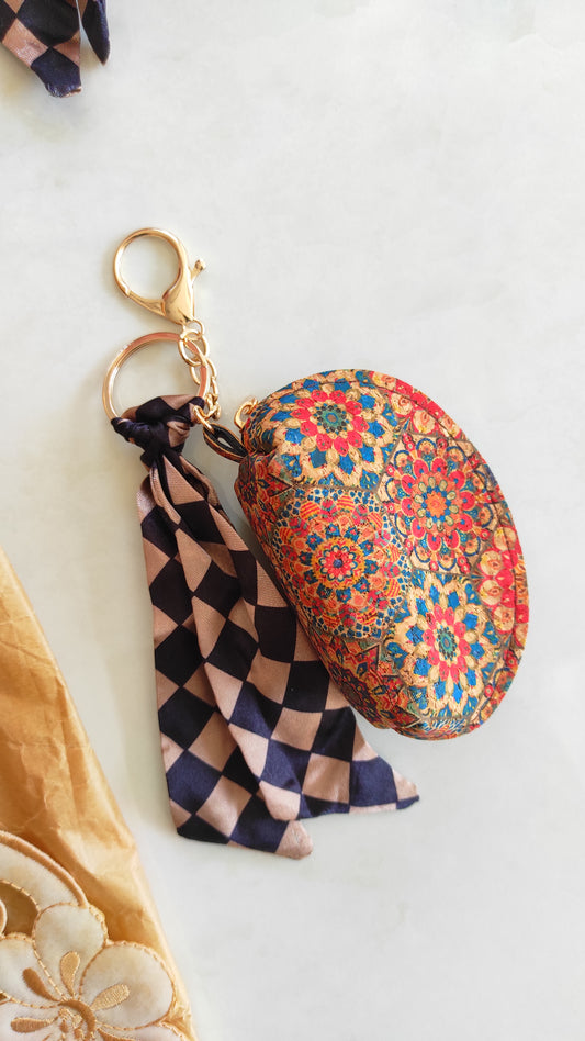 Neutral Floral Bag Charm Key Chain 005