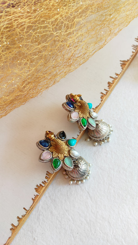 Multi color Peacock dual tone Jhumka