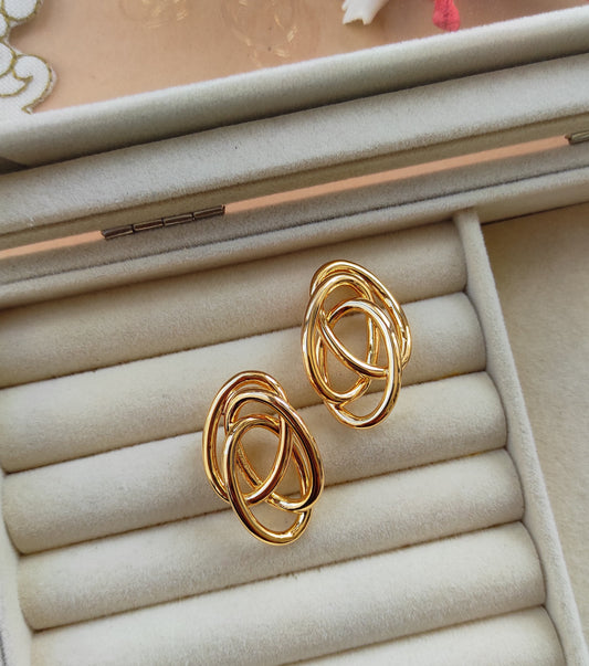 Korean anti tarnish golden triloop stud earrings