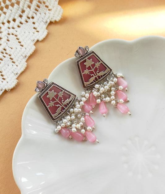 Urmi silver lookalike earrings with handcrafted beadwork