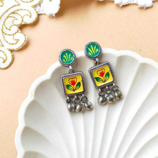 Meethi hand painted ghunghru silver replica earrings