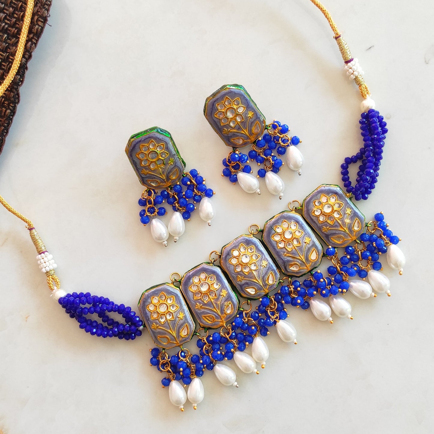 Blue beaded traditional Rajasthani laakh choker set
