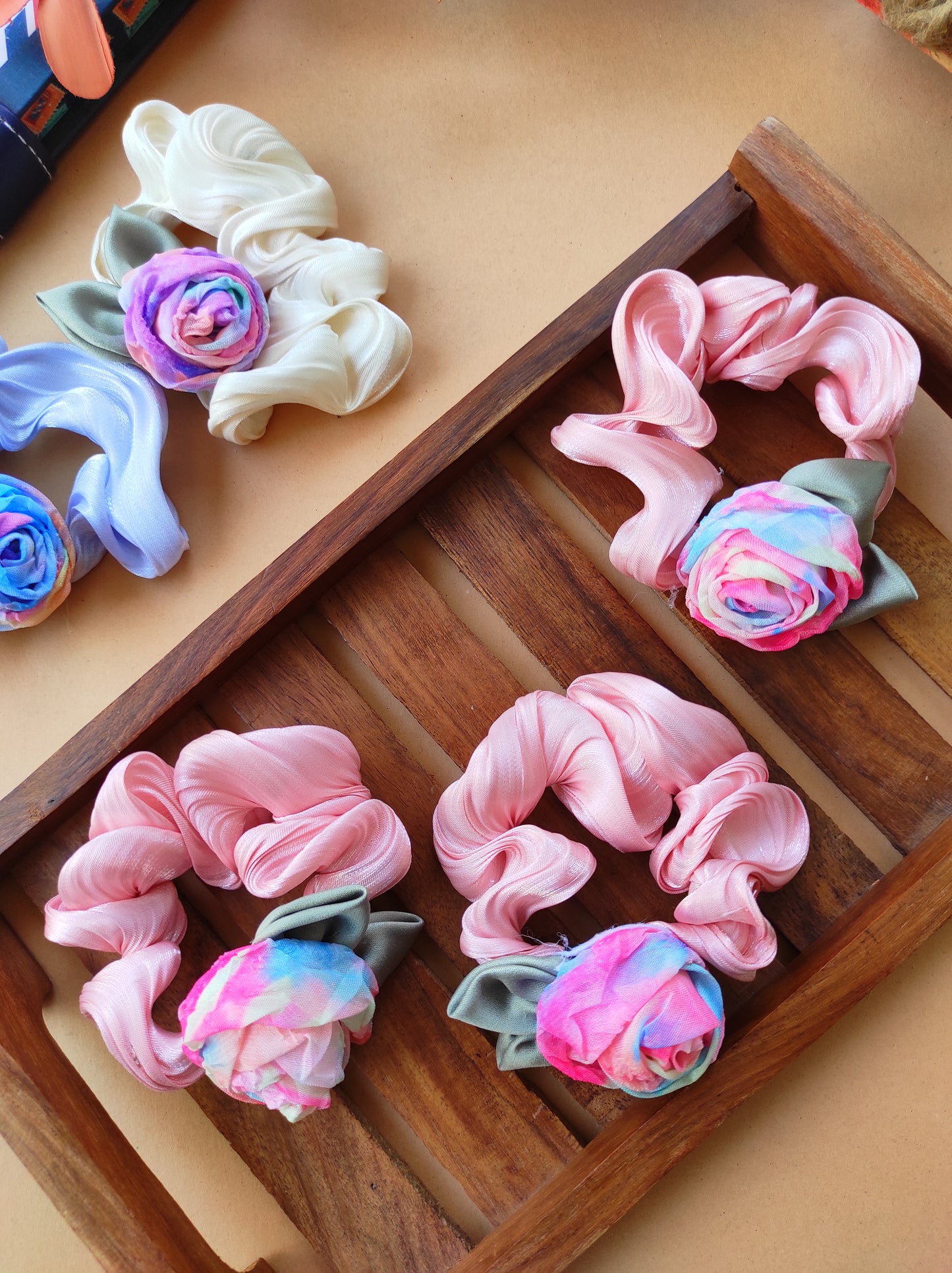 Rosy handmade satin scrunchy