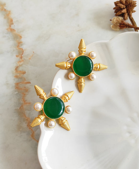 Green bindu golden studs earrings