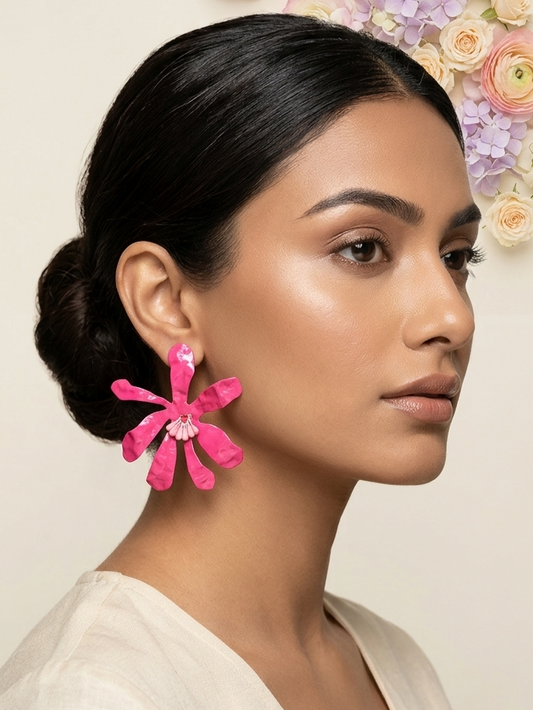 Pink chunky flower earrings